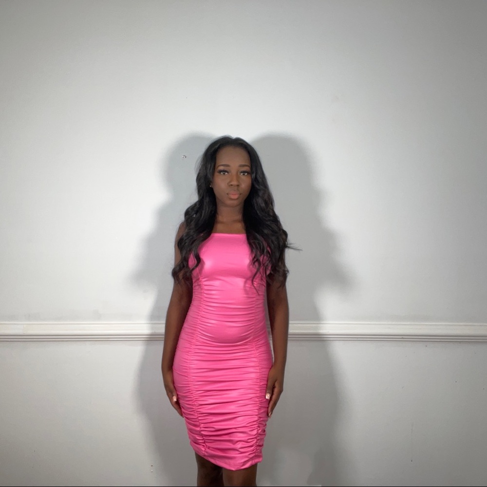 Pink fitted scrunched dress